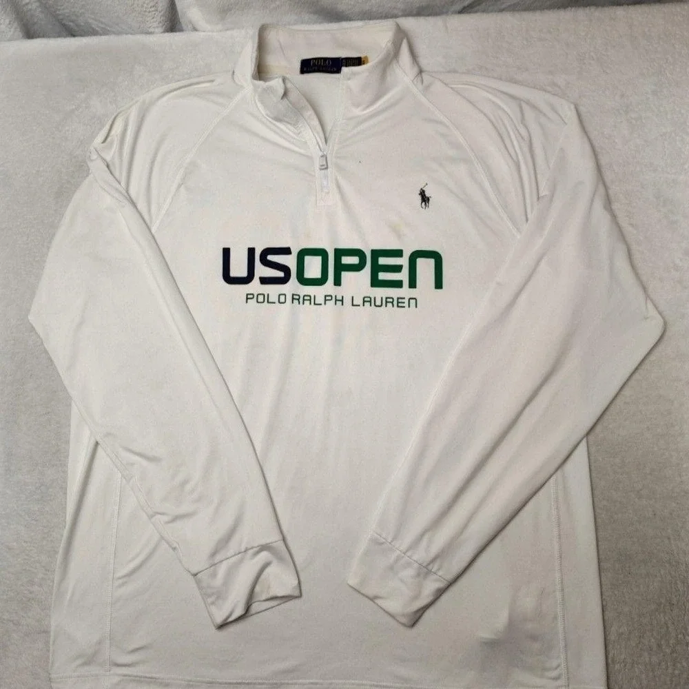 Polo Ralph Lauren Pullover‎ Mens XL White US Open Golf Mock Neck 1/4 Zip Tennis
